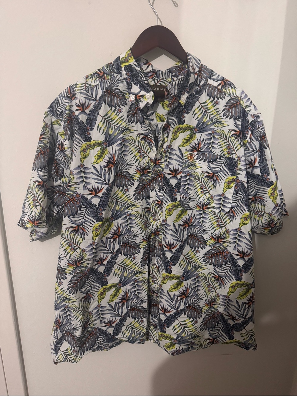 Ariat Short-Sleeve Tropical Button-Down Shirt - White/Green/Gray